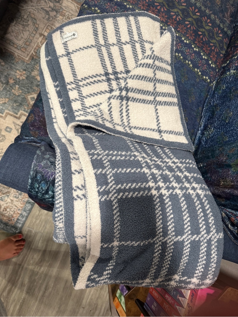 Blue & Cream Plaid Throw super soft and cozy